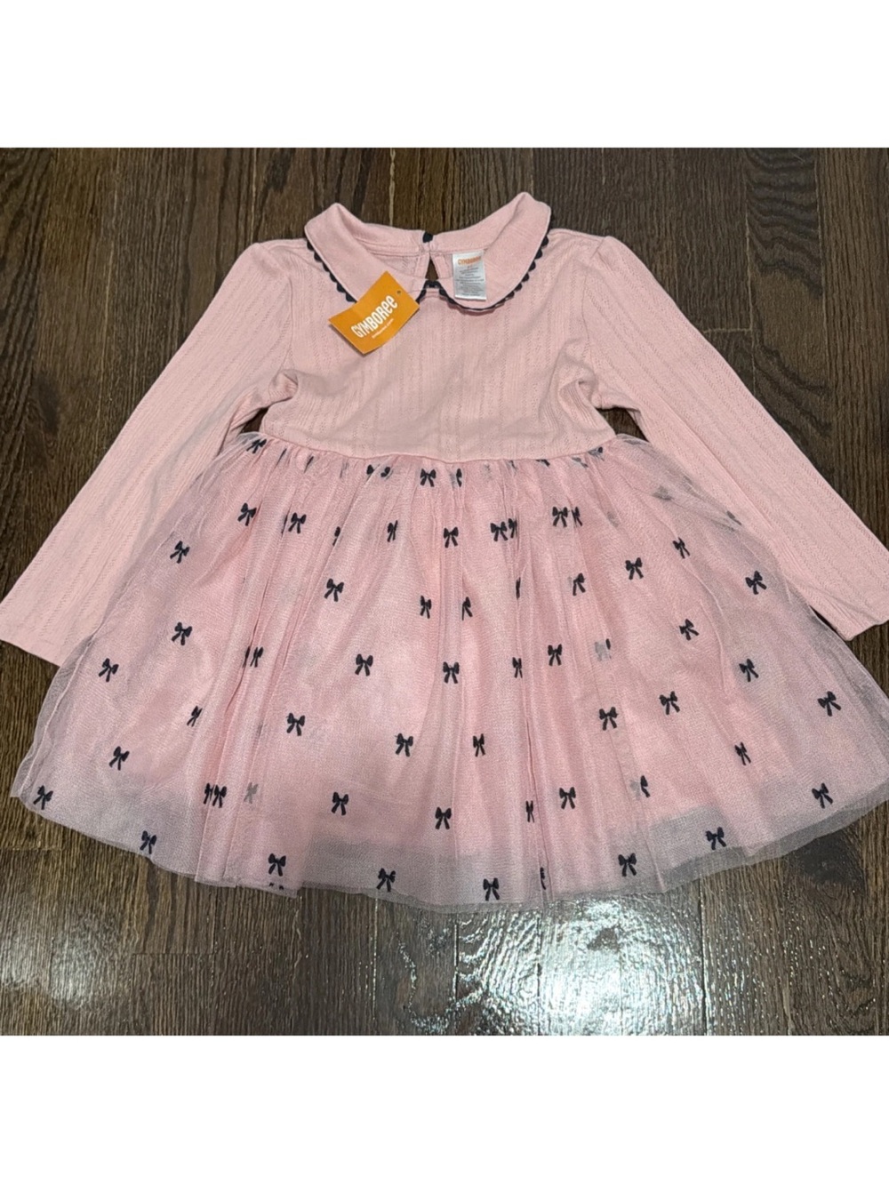 Gymboree Pink Long-Sleeve Tulle Dress with Navy Bows